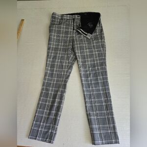 H&M Pants Women 34 R Waist Gray Black Plaid Slacks Flat Front